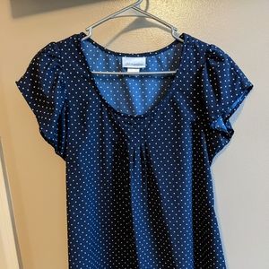 Maternity blue polka dot flutter sleeve shirt